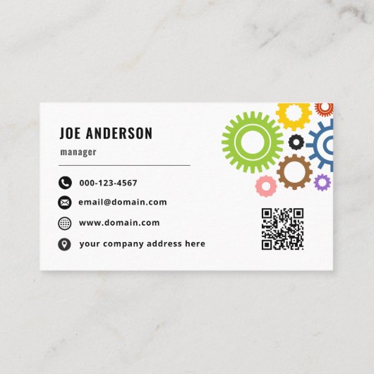 Carte De Visite Logo mécanique moderne Code QR