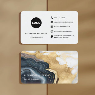Carte De Visite Logo Média Marbre Agate Or Noir