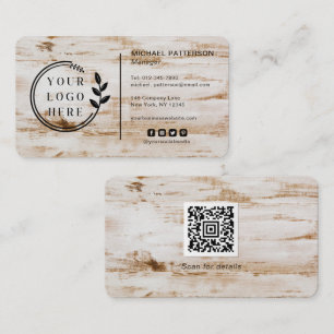 Carte De Visite Logo Médias sociaux QR Code menuiserie Wood Rustic