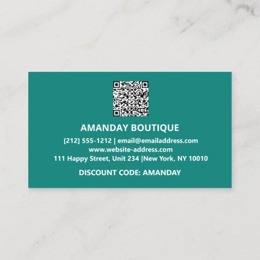 Carte De Visite Logo Merci QRCODE 10%OFF Code remise Turquoise (Dos)
