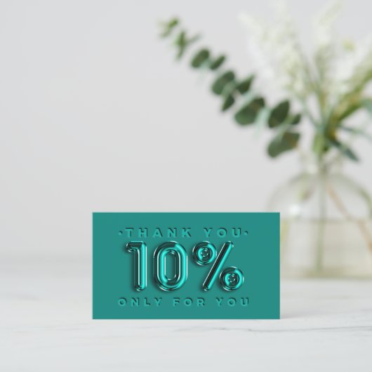 Carte De Visite Logo Merci QRCODE 10%OFF Code remise Turquoise (Debout devant)