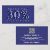 Carte De Visite Logo Merci QRCODE 30%OFF Code remise Marine (Devant / Derrière)