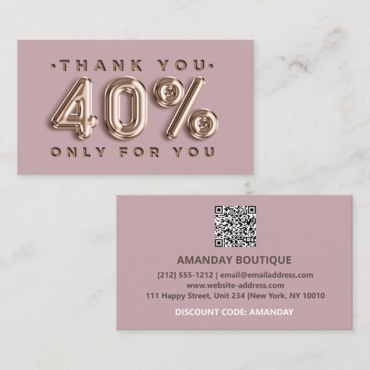 Carte De Visite Logo Merci QRCODE 40%OFF Code remise Gold (Devant / Derrière)