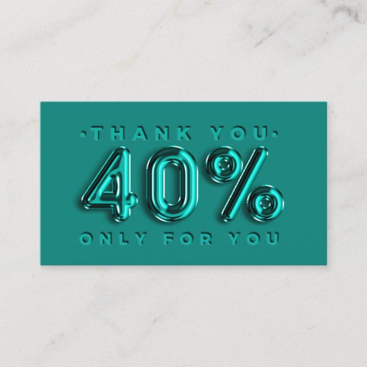 Carte De Visite Logo Merci QRCODE 40%OFF Code remise Turquoise (Devant)