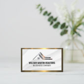 Carte De Visite Logo métallique immobilier | Cadre Or (Debout devant)