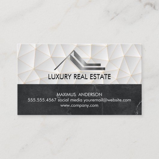 Carte De Visite Logo métallique immobilier | Géométrique | Marbre (Devant)