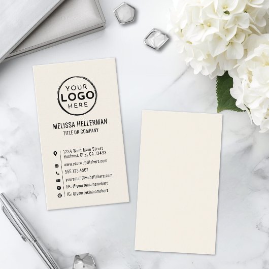 Carte De Visite Logo Minimal Moderne Vertical Ivoire