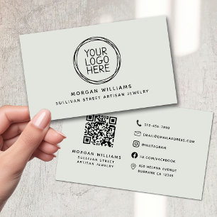 Carte De Visite Logo minimaliste moderne Sage Green Code QR