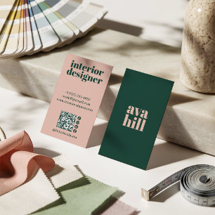 Carte De Visite Logo Minimaliste Moderne Vert et Rose Professionne