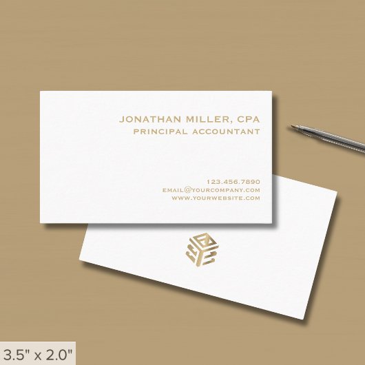 Carte De Visite Logo minimum simple en or blanc