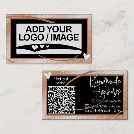 Carte De Visite Logo Modèle élégant Cool Peach Frame Cute Heart (Devant / Derrière)