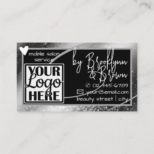 Carte De Visite Logo Modèle photo Design Gris Cadre Coeur Luxe (Dos)