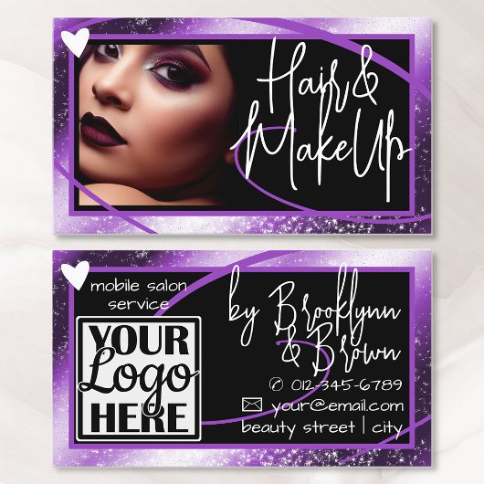 Carte De Visite Logo Modèle photo élégant Lilac Frame Heart Luxe