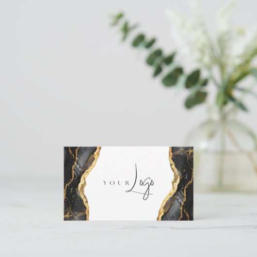 Carte De Visite Logo moderne Black Gold Agate (Debout devant)