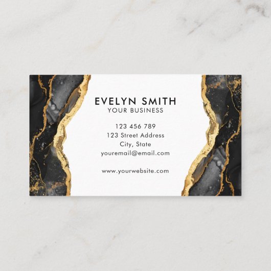 Carte De Visite Logo moderne Black Gold Agate (Dos)