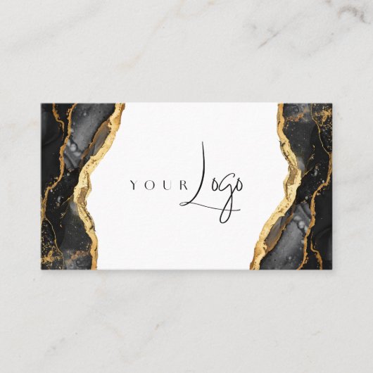 Carte De Visite Logo moderne Black Gold Agate (Devant)