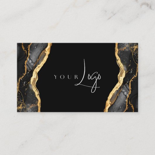Carte De Visite Logo moderne Black Gold Agate (Devant)