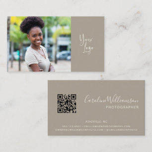 Carte De Visite Logo Moderne Bohème Taupe Simple Code QR Photo