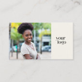 Carte De Visite Logo Moderne Boho Code QR Photo Noir et Blanc (Devant)