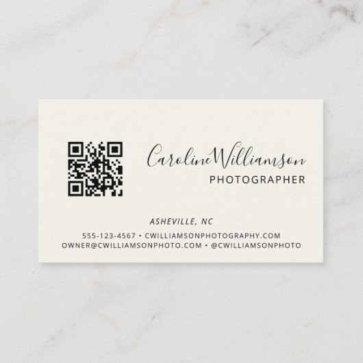 Carte De Visite Logo moderne Boho QR Code photo noir et blanc (Dos)
