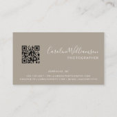 Carte De Visite Logo moderne Boho Taupe Simple QR Code Photo (Dos)