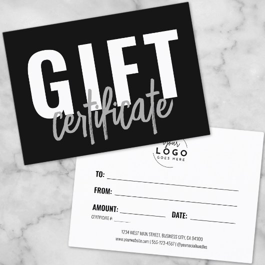 Carte De Visite Logo Moderne Certificat-Cadeau Entreprise Script