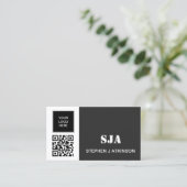 Carte De Visite Logo moderne Code QR Noir Initiales Professionnell (Debout devant)