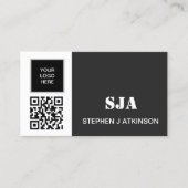 Carte De Visite Logo moderne Code QR Noir Initiales Professionnell (Devant)
