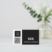 Carte De Visite Logo moderne Code QR Noir Initiales Professionnell (Debout devant)