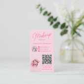 Carte De Visite Logo moderne de maquillage rose Qr code 2 photos (Debout devant)