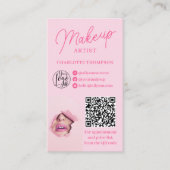 Carte De Visite Logo moderne de maquillage rose Qr code 2 photos (Devant)