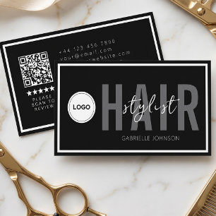 Carte De Visite Logo Moderne Examen QR Noir Blanc Coiffeur