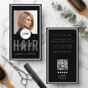 Carte De Visite Logo Moderne Examen QR Noir Blanc Coiffeur