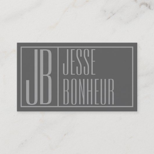 Carte De Visite Logo Moderne Grey Initiales & Nom (Devant)