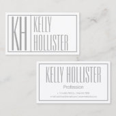 Carte De Visite Logo Moderne Grey Initiales & Nom (Devant / Derrière)
