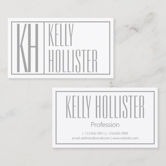 Carte De Visite Logo Moderne Grey Initiales & Nom (Devant / Derrière)