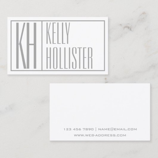 Carte De Visite Logo Moderne Grey Initiales & Nom (Devant / Derrière)