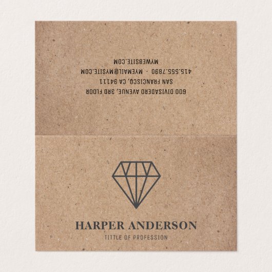 Carte De Visite Logo moderne Kraft Diamond Noir Bijoux (Extérieur déplié)