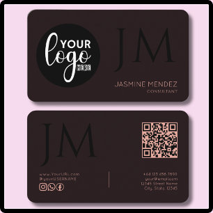 Carte De Visite Logo Moderne Monogramme QR Noir Corail Bourgogne F