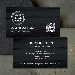 Carte De Visite Logo moderne noir blanc Brush gris foncé Code QR