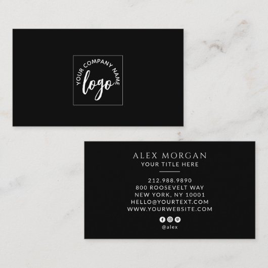 Carte De Visite Logo Moderne Professionnel Noir (Devant / Derrière)