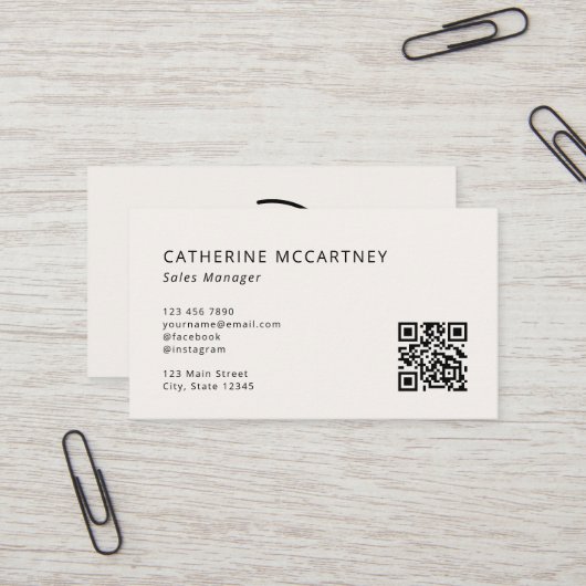Carte De Visite Logo moderne professionnel QR Code ivoire (Devant/Arrière en situation)