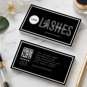 Carte De Visite Logo Moderne QR Avis Black White Artiste de Cils