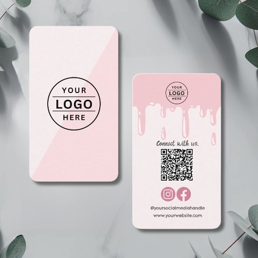 Carte De Visite Logo moderne QR Code Boulangerie rose