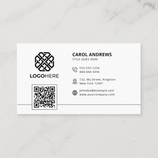 Carte De Visite Logo moderne QR Code Plain Blanc Générique (Devant)