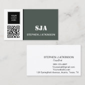 Carte De Visite Logo moderne QR Code Sage Green Professional (Devant / Derrière)