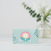 Carte De Visite Logo moderne rose et Turquoise de palmiers tropica (Debout devant)