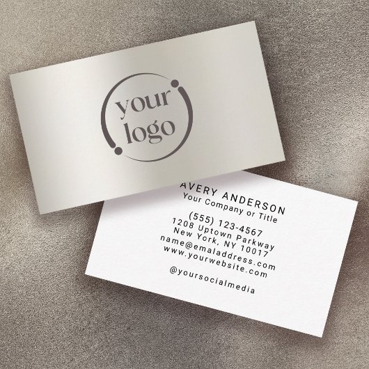 Carte De Visite Logo moderne simple sur Pearl Metallic