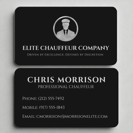 Carte De Visite Logo modifiable de luxe Chauffeur en argent noir