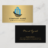 Carte De Visite Logo mondial des bâtiments commerciaux | Or métall (Devant / Derrière)